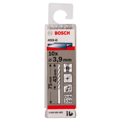 Broca helicoidal PRO Metal HSS-G, longitud estándar, 3,9 x 43 x 75 mm, 10 unidades
