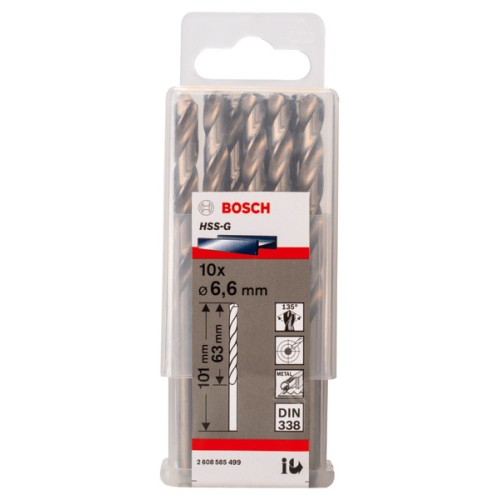 Broca helicoidal PRO Metal HSS-G, longitud estándar, 6,6 x 63 x 101 mm, 10 unidades