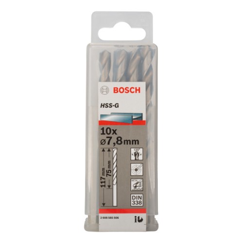 Broca helicoidal PRO Metal HSS-G, longitud estándar, 7,8 x 75 x 117 mm, 10 unidades
