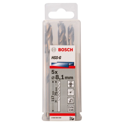 Broca helicoidal PRO Metal HSS-G, longitud estándar, 8,1 x 75 x 117 mm, 5 unidades