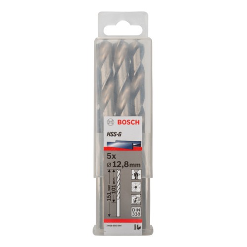 Broca helicoidal PRO Metal HSS-G, longitud estándar, 12,8 x 101 x 151 mm, 5 unidades
