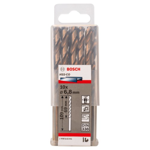 Broca helicoidal PRO Stainless Steel HSS-Co, 6,8 x 69 x 109 mm, 10 unidades