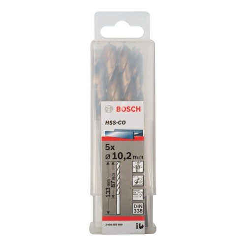 Broca helicoidal PRO Stainless Steel HSS-Co, 10,2 x 87 x 133 mm, 5 unidades