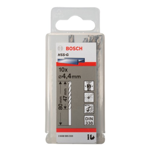 Broca helicoidal PRO Metal HSS-G, longitud estándar, 4,4 x 47 x 80 mm, 10 unidades