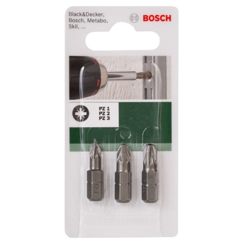 Set de 3 puntas para atornillar para tornillos con ranura en cruz Pozidriv (PZ)