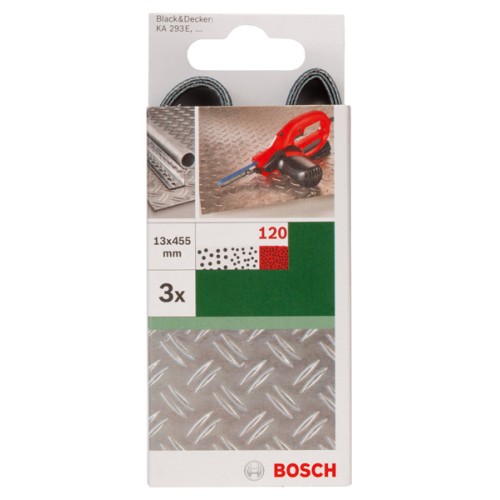 Set de 3 bandas de lija para Black+Decker Powerfile, calidad azul13 x 455 mm; G= 120, para metal