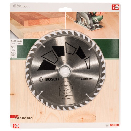 Hoja de sierra circular STANDARDD = 190 mm; taladro= 30 mm; T = 40