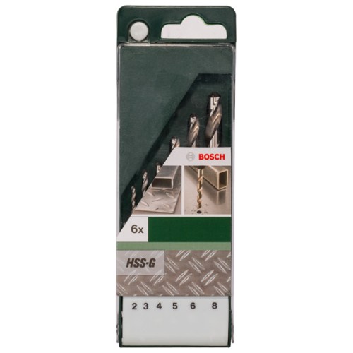 Set de 6 pzas. de brocas para metal HSS-G, DIN 3382,0; 3,0; 4,0; 5,0; 6,0; 8,0 mm
