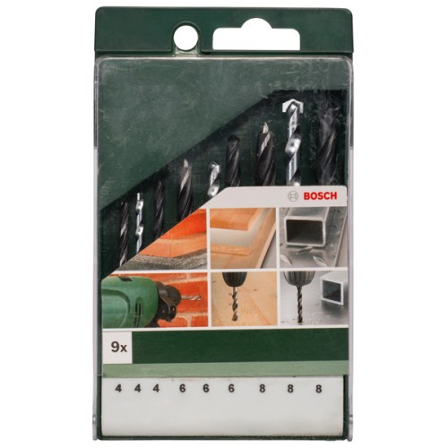 Set de brocas de 9 piezas para metal HSS-R/piedra/madera4,0 mm x 75 mm; 6,0 mm x 93 mm; 8,0 mm x 117 mm; 4,0 mm x 75 mm; 6,0 mm x 100 mm; 8,0 mm x 120 mm; 4,0 m
