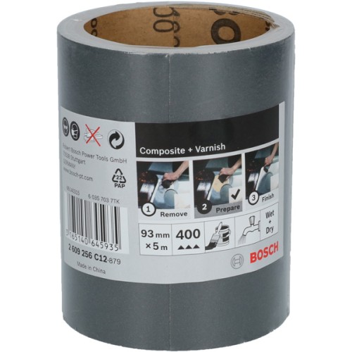 Rollo de lija SiC impermeable, 93 mm x 5 m, P400