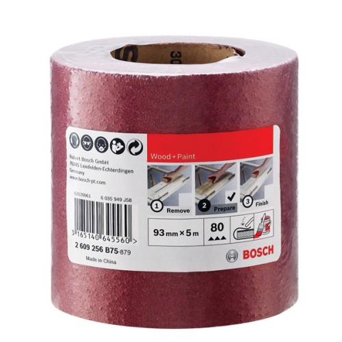 Rollo de lija para madera y pintura, 93 mm x 5 m, P80