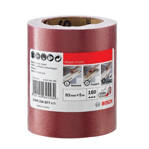 Rollo de lija para madera y pintura, 93 mm x 5 m, P180
