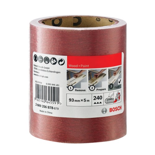 Rollo de lija para madera y pintura, 93 mm x 5 m, P240