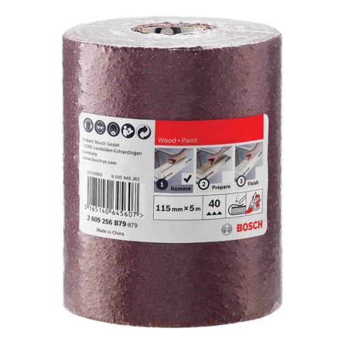 Rollo de lija para madera y pintura, 115 mm x 5 m, P40
