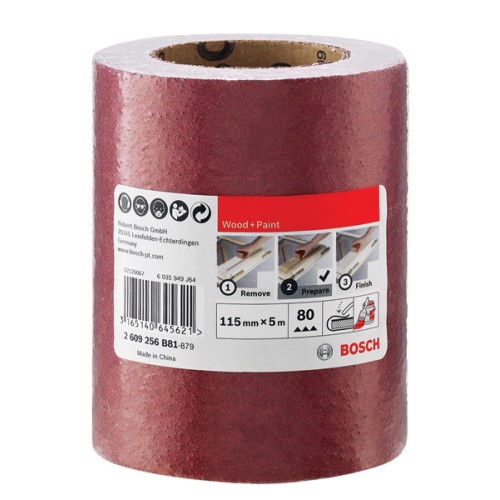 Rollo de lija para madera y pintura, 115 mm x 5 m, P80