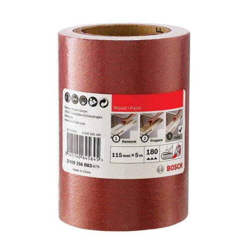 Rollo de lija para madera y pintura, 115 mm x 5 m, P180