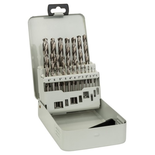 Set de brocas para metal HSS-G, DIN 338, 135°, de 19 unidades, en caja metálica de 1 - 10 mm