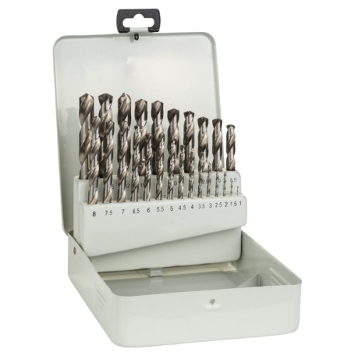 Set de brocas para metal HSS-G, DIN 338, 135°, de 25 unidades, en caja metálica de 1 - 13 mm
