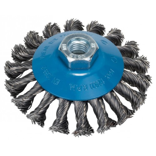 Cepillo cónico de alambre anudado de 100 mm para amoladoras y amoladoras rectas