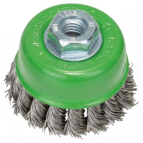 Cepillo de vaso para amoladoras angulares y rectas, alambre trenzado, inoxidable, 75 mm