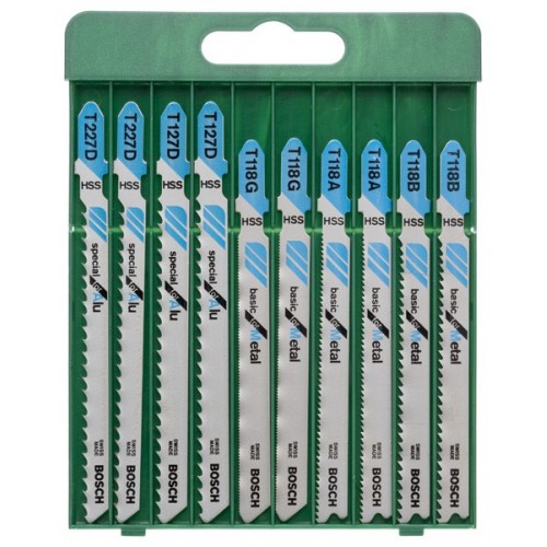 Set de 10 hojas de sierra de calar vástago en TT 118 A (2x); T 118 B (2x); T 118 G (2x); T 127 D (2x); T 227 D (2x)