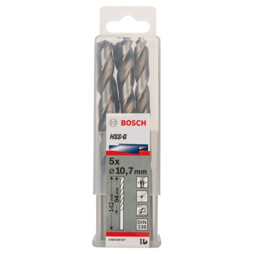 Broca helicoidal PRO Metal HSS-G, longitud estándar, 10,7 x 94 x 142 mm, 5 unidades