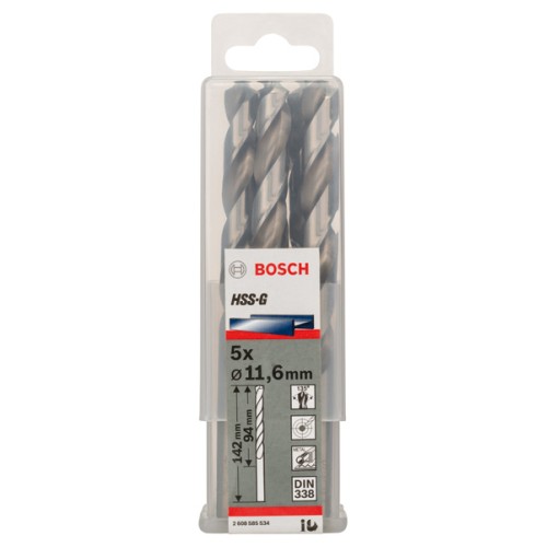 Broca helicoidal PRO Metal HSS-G, longitud estándar, 11,6 x 94 x 142 mm, 5 unidades