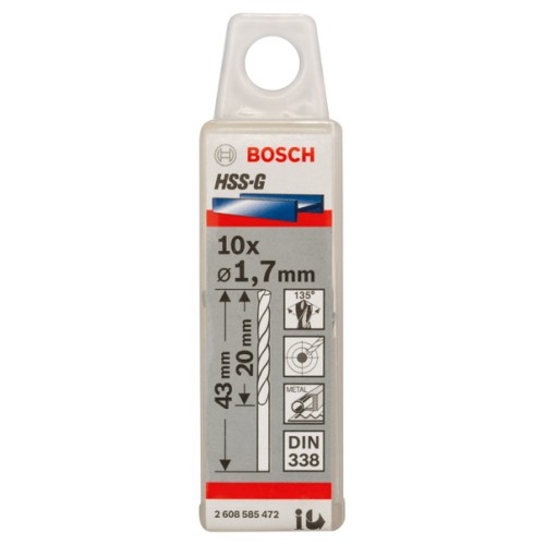 Broca helicoidal PRO Metal HSS-G, longitud estándar, 1,7 x 20 x 43 mm, 10 unidades