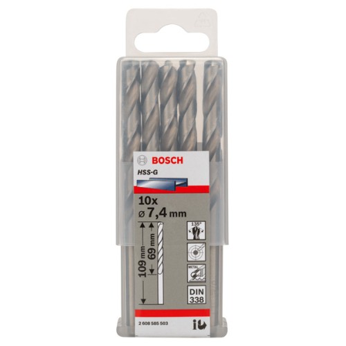 Broca helicoidal PRO Metal HSS-G, longitud estándar, 7,4 x 69 x 109 mm, 5 unidades