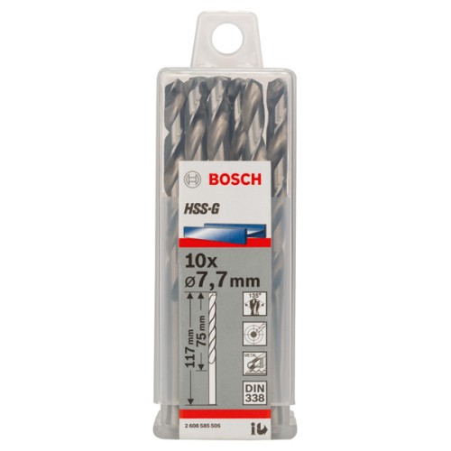 Broca helicoidal PRO Metal HSS-G, longitud estándar, 7,7 x 75 x 117 mm, 10 unidades