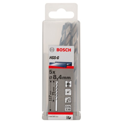 Broca helicoidal PRO Metal HSS-G, longitud estándar, 8,4 x 75 x 117 mm, 5 unidades