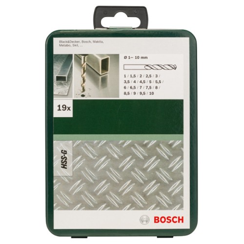 Set de 19 brocas para metal HSS-G, DIN 3381,0; 1,5; 2,0; 2,5; 3,0; 3,5; 4,0; 4,5; 5,0; 5,5; 6,0; 6,5; 7,0; 7,5; 8,0; 8,5; 9,0; 9,5; 10,0 mm