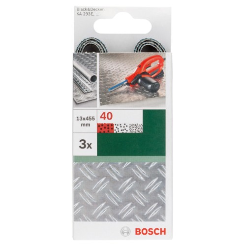 Set de 3 bandas de lija para Black+Decker Powerfile, calidad azul13 x 455 mm; G= 40, para metal