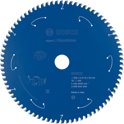 Disco de sierra circular Expert for Aluminium para sierras sin cables 254 x 2,4/1,8 x 30 T78