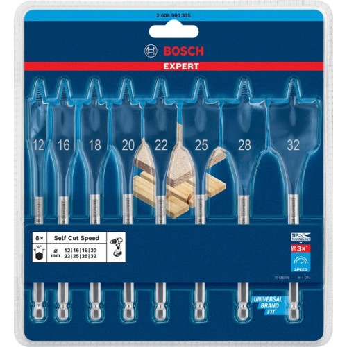 Set de brocas fresadoras planas EXPERT Self Cut Speed de 12/16/18/20/22/25/28/32 mm, 8 unidades
