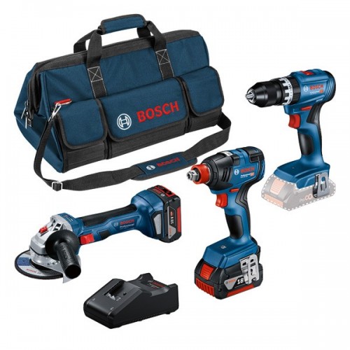Kit combinado Kit de 3 herramientas de 18 V: GSB 18V-45 + GDX 18V-200 + GWS 18V-7 + 2x5,0 Ah + GAL 18V-40 + Bolsa M (C)
