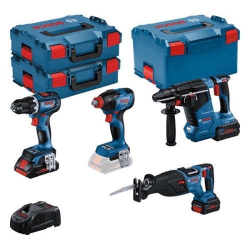 Kit combinado Kit de 4 herramientas de 18 V: GSR 18V-90C + GDX 18V-210C + GBH 18V-24C + GSA 18V-28 + 1x4,0 Ah (PC) + 2x 5,5 Ah (PC) + GAL 1880CV (L)