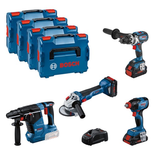 Kit combinado Kit de 4 herramientas de 18V: GSR 18V-110C + GDX 18V-210C + GWS 18V-10 + GBH 18V-24C + 1 4,0 Ah (PC) + 2  5,5 Ah (PC) + GAL 1880CV (L)