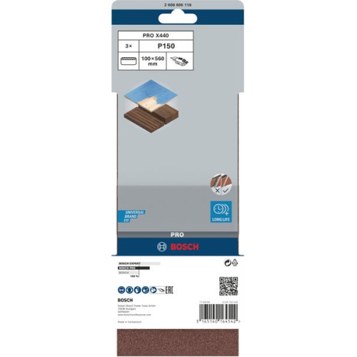 Banda de lija PRO X440, 100 x 560 mm, G150, 3 unidades