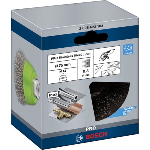 Cepillo de vaso PRO Stainless Steel clean, 75 x 0,3 mm, rosca