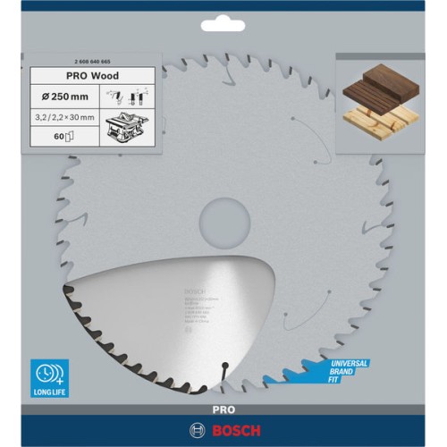 Hoja de sierra circular PRO Wood, 250 x 3,2 x 30 mm, T60