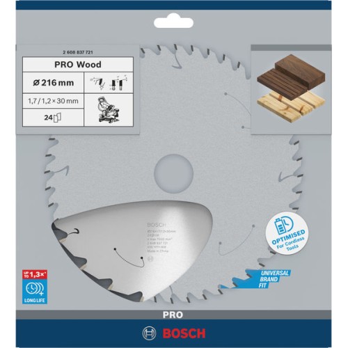 Hoja de sierra circular PRO Wood cordless, 216 x 1,7 x 30 mm, T24