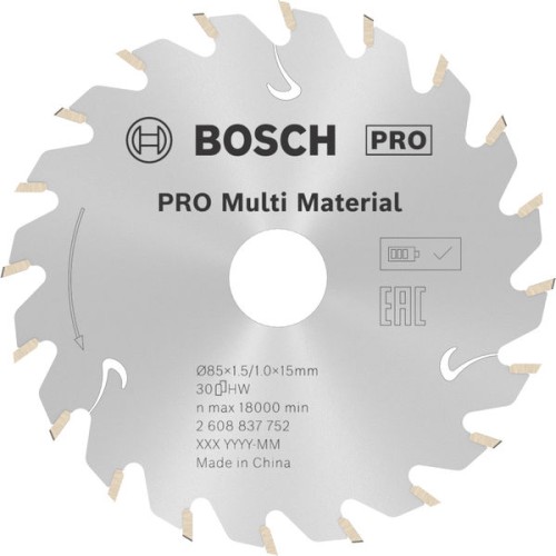 Hoja de sierra circular PRO Multi Material cordless, 85 x 1,5 x 15 mm