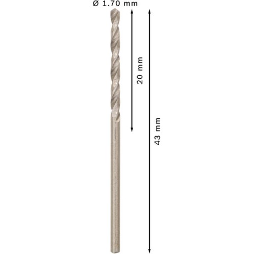 Broca helicoidal PRO Metal HSS-G, longitud estándar, 1,7 x 20 x 43 mm, 10 unidades