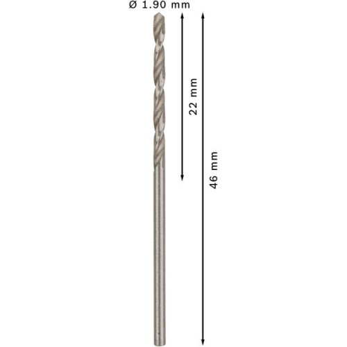 Broca helicoidal PRO Metal HSS-G, longitud estándar, 1,9 x 22 x 46 mm, 10 unidades