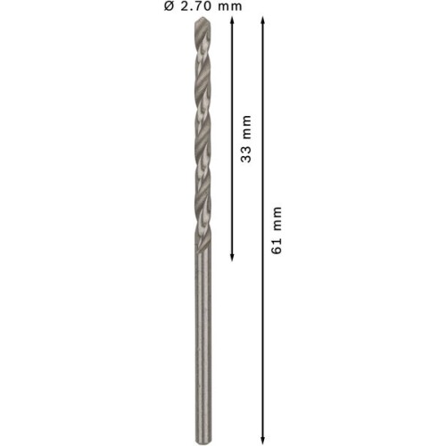 Broca helicoidal PRO Metal HSS-G, longitud estándar, 2,7 x 33 x 61 mm, 10 unidades