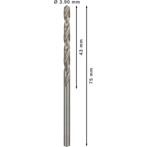 Broca helicoidal PRO Metal HSS-G, longitud estándar, 3,9 x 43 x 75 mm, 10 unidades