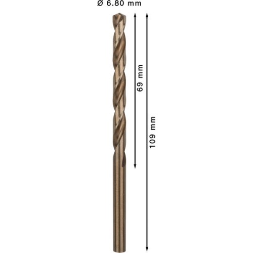 Broca helicoidal PRO Stainless Steel HSS-Co, 6,8 x 69 x 109 mm, 10 unidades