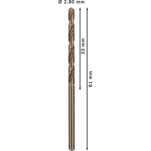 Broca helicoidal PRO Stainless Steel HSS-Co, 2,8 x 33 x 61 mm, 10 unidades