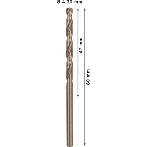Broca helicoidal PRO Stainless Steel HSS-Co, 4,3 x 47 x 80 mm, 10 unidades